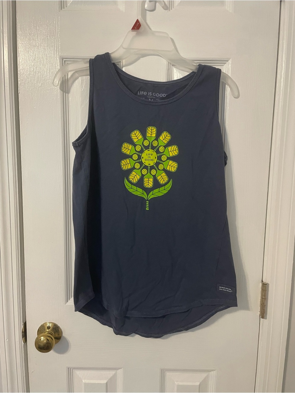 Life is Good Crusher Pickleball Flower 100% Cotton Navy Tank Top Size Medium